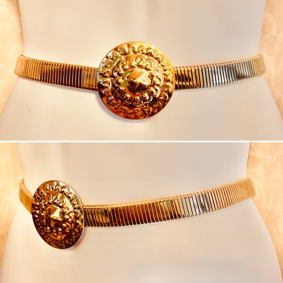 Vintage Gold Tone Serpentine Coil Stretch Belt - Picture 3 of 10